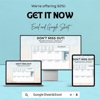 Checklist Template - Google Sheet - Website SEO Planner - SEO Strategy Template - Improve Website Ranking - Easy-to-Use SEO Tracker