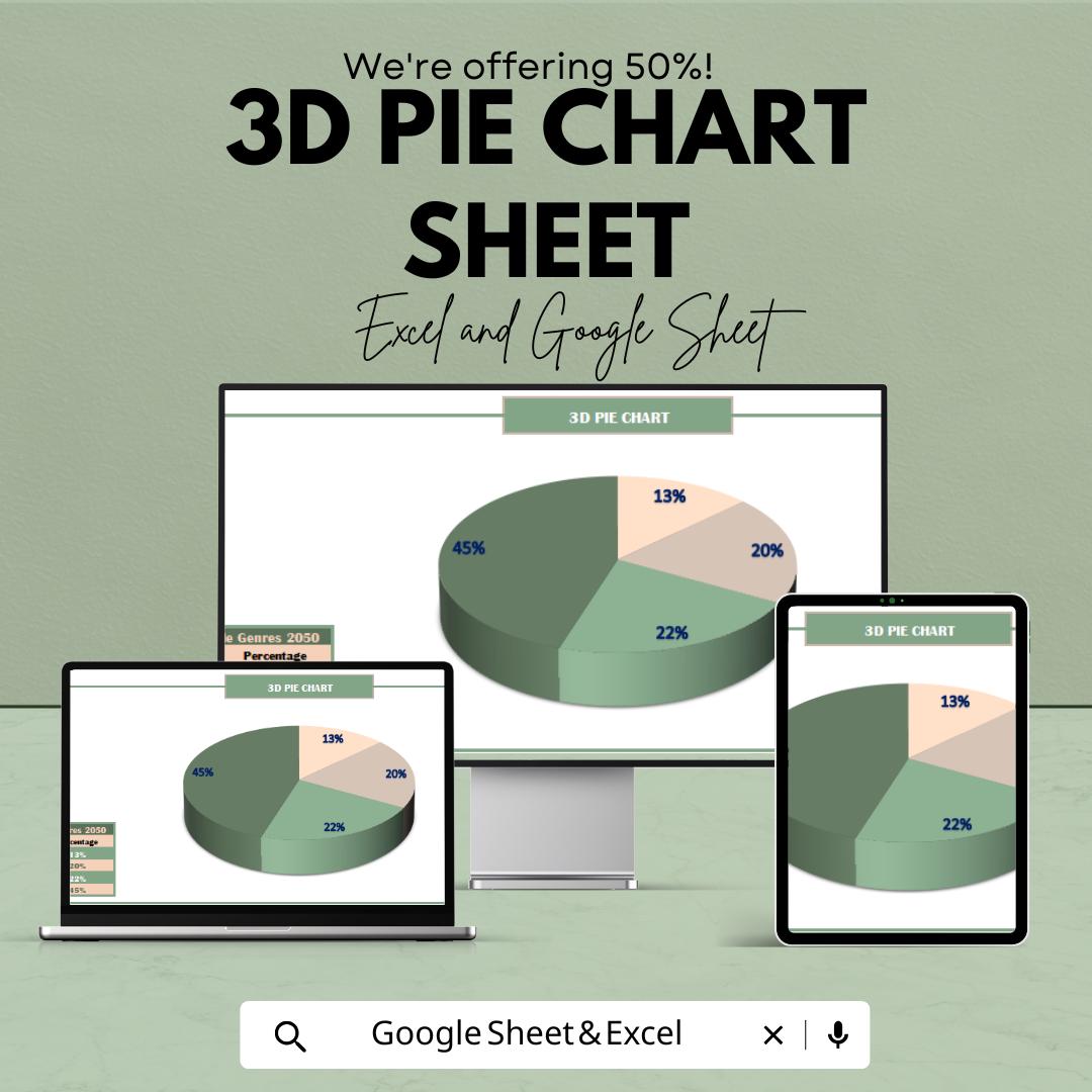 3D Pie Chart Sheet – Excel & Google Sheets Template | Customizable Data Visualization | 50% Off