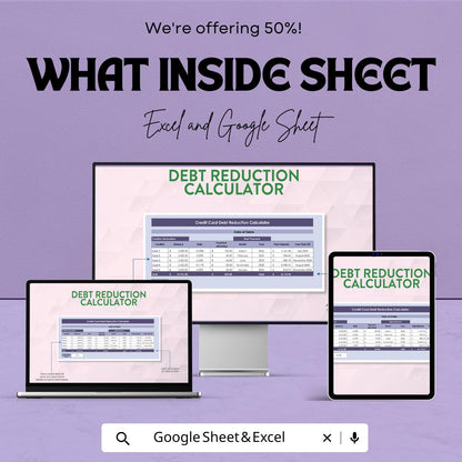 Debt Reduction Calculator Template | Credit Card Debt Tracker | Loan Payoff Spreadsheet | Debt Snowball Tool | Finance Template