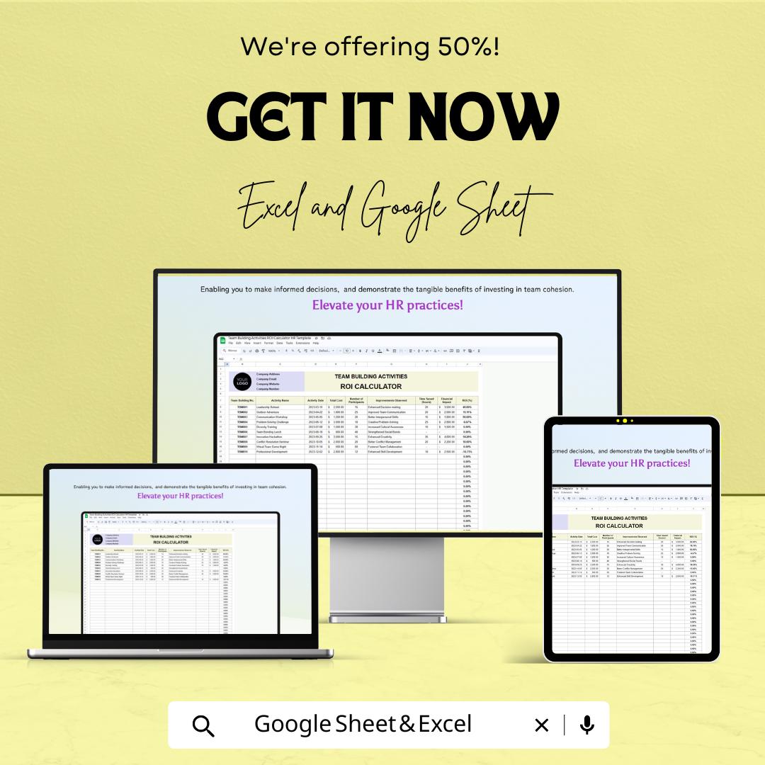 Team Building ROI Calculator | HR Excel & Google Sheet | Track Activity Costs, Measure Team Impact | Editable Workplace Budget Tool