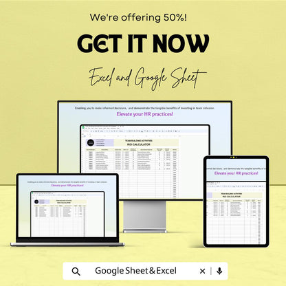 Team Building ROI Calculator | HR Excel & Google Sheet | Track Activity Costs, Measure Team Impact | Editable Workplace Budget Tool
