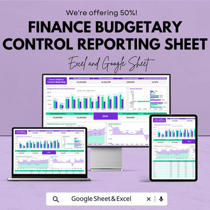 Finance Budgetary Control Reporting Sheet | Google Sheets and Excel Template | Budget Tracking & Financial Reporting