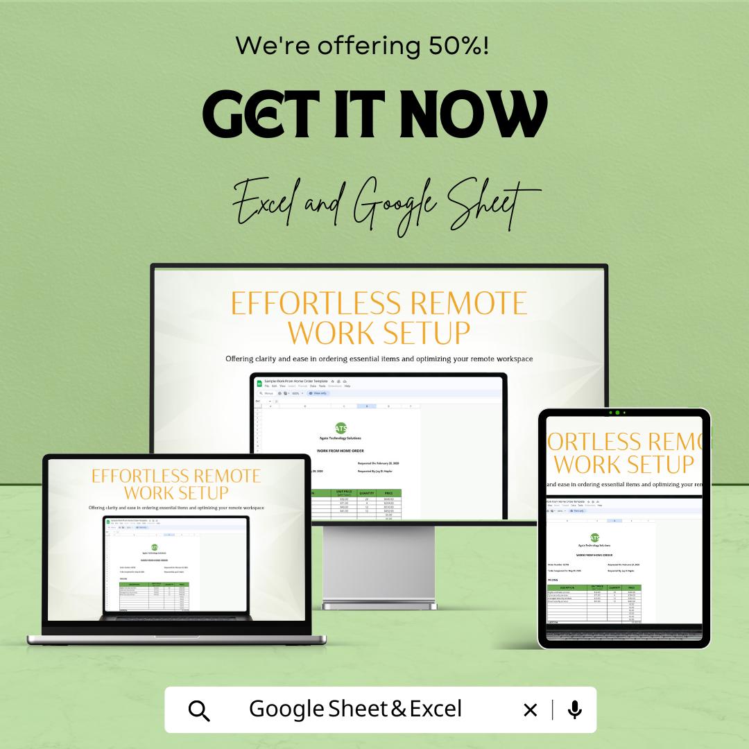 Sample Work From Home Order Template | Excel & Google Sheets | Remote Work Order Form | Business Purchase Sheet | Work Request Template
