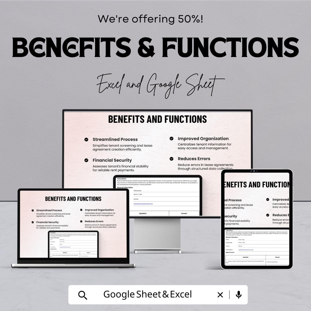 Tenant-Lease Questionnaire Sheet | Excel & Google Sheet | Tenant Information Form | Lease Agreement Form | Rental Management Tool