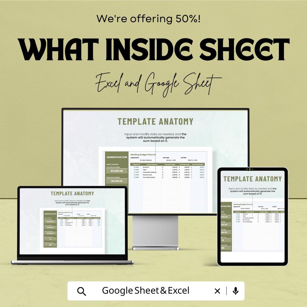 50% OFF - Administration Meeting Budget Planner Sheet - Excel & Google Sheets | Plan, Track, and Manage Meeting Budgets | Budget Forecasting