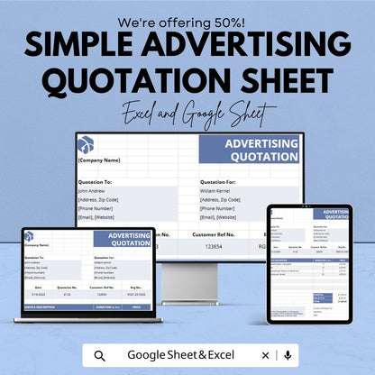 Sample Advertising Quotation Sheet – Editable Excel  Google Sheets Template for Social Media Campaigns, Cost Estimation & Client Quotes