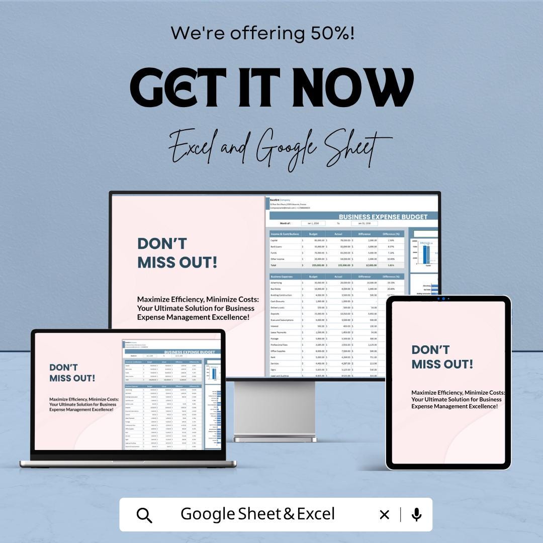Business Expense Budget Template | Expense Tracker | Budget Spreadsheet | Small Business Finance Planner | Cost Tracker Dashboard