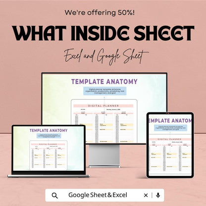 Digital Planner Template | Daily Planner Excel | Google Sheets Planner | Productivity Planner | Schedule Template | Editable Planner