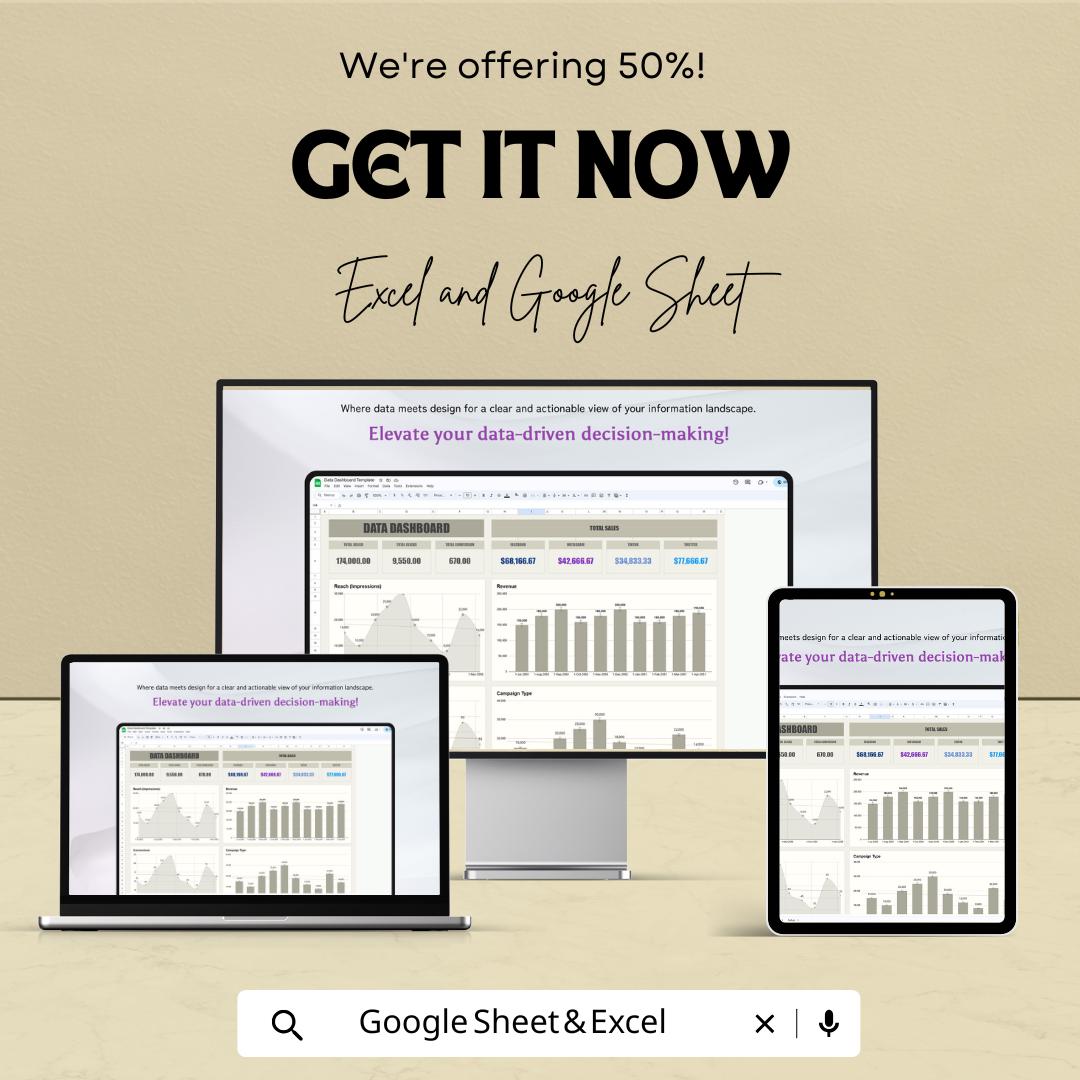 Data Dashboard Template | Business KPI Tracker | Analytics Report Template | Sales & Marketing Metrics Dashboard