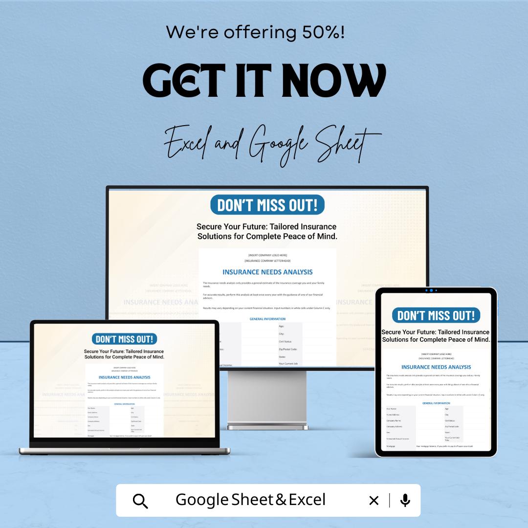 Insurance Needs Analysis Sheet - Excel & Google Sheets Template for Tailored Insurance Solutions - Comprehensive Coverage Planner