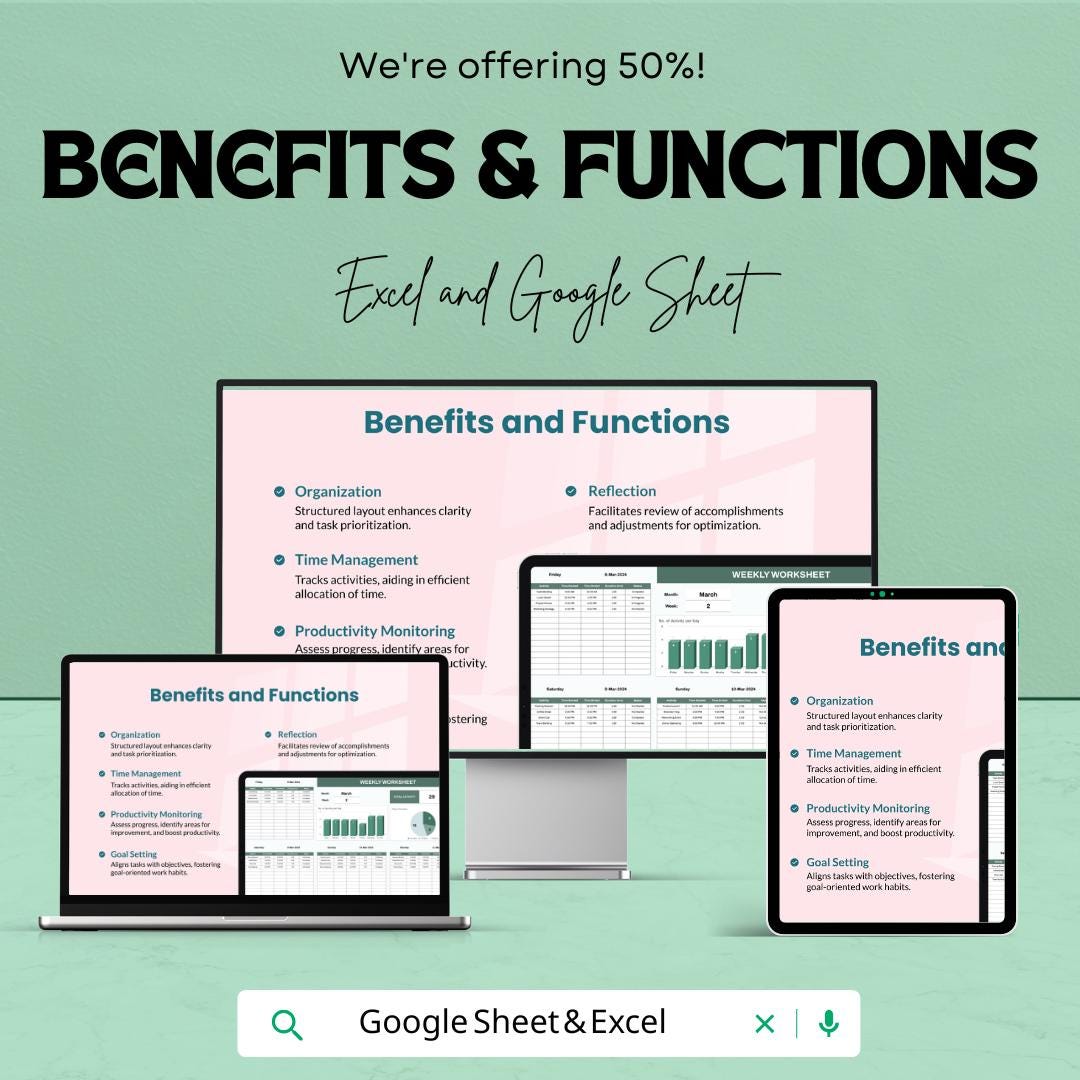 Weekly Worksheet for Excel and Google Sheets | Weekly Activity Planner | Task Tracker and Time Management Template