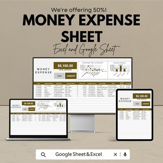 Money Expense Tracker Sheet - Excel & Google Sheet | Budgeting and Expense Management Tool | Personal Finance Tracker for 2024