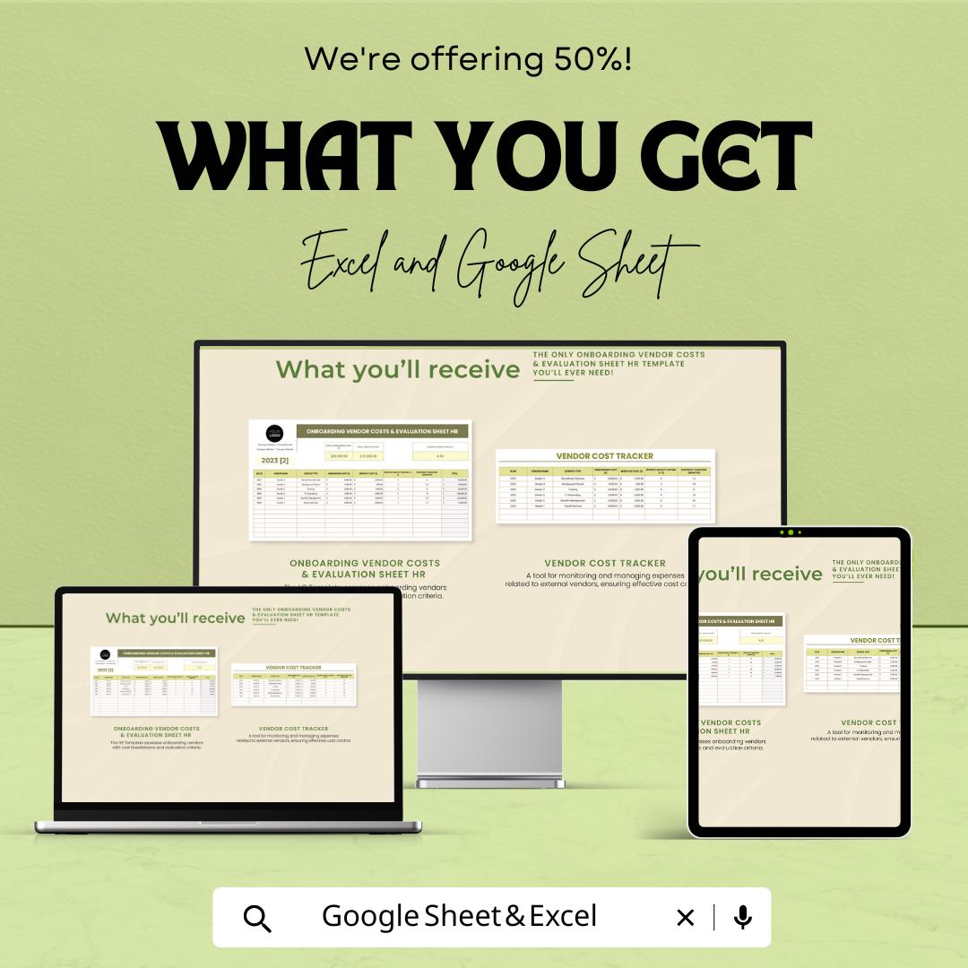 Onboarding Vendor Costs & Evaluation Sheet HR Template | Vendor Cost Tracker | HR Budget Tool | Excel and Google Sheets