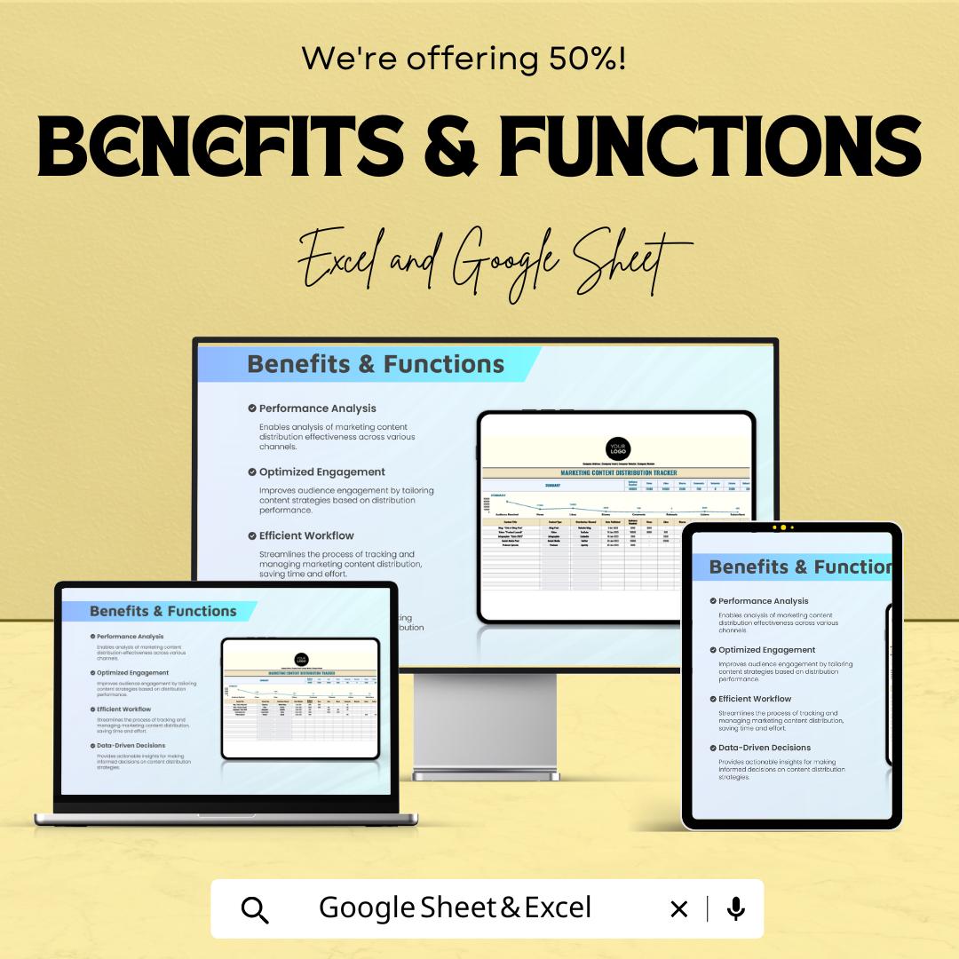Marketing Content Distribution Tracker | Excel and Google Sheets Template | Social Media & Content Strategy Planner