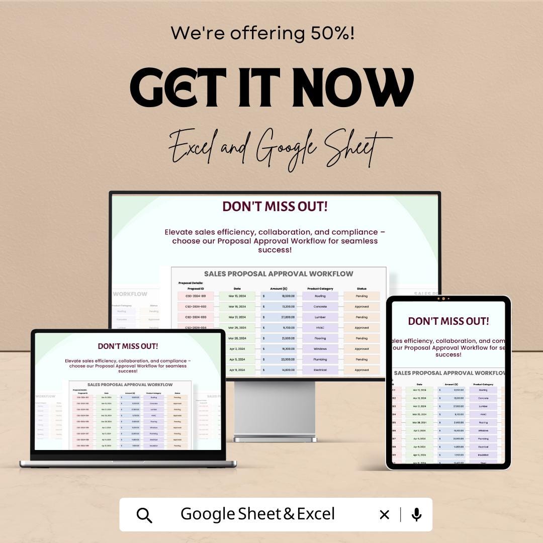 Sales Proposal Approval Workflow Template Excel & Google Sheets | Proposal Tracking Spreadsheet | Sales Approval Process Manager