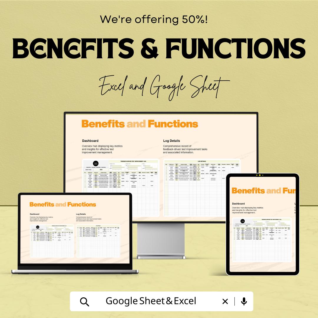 Feedback Driven Test Improvement Log HR Template, Excel & Google Sheets, Employee Performance Tracker, QA Feedback Log Spreadsheet