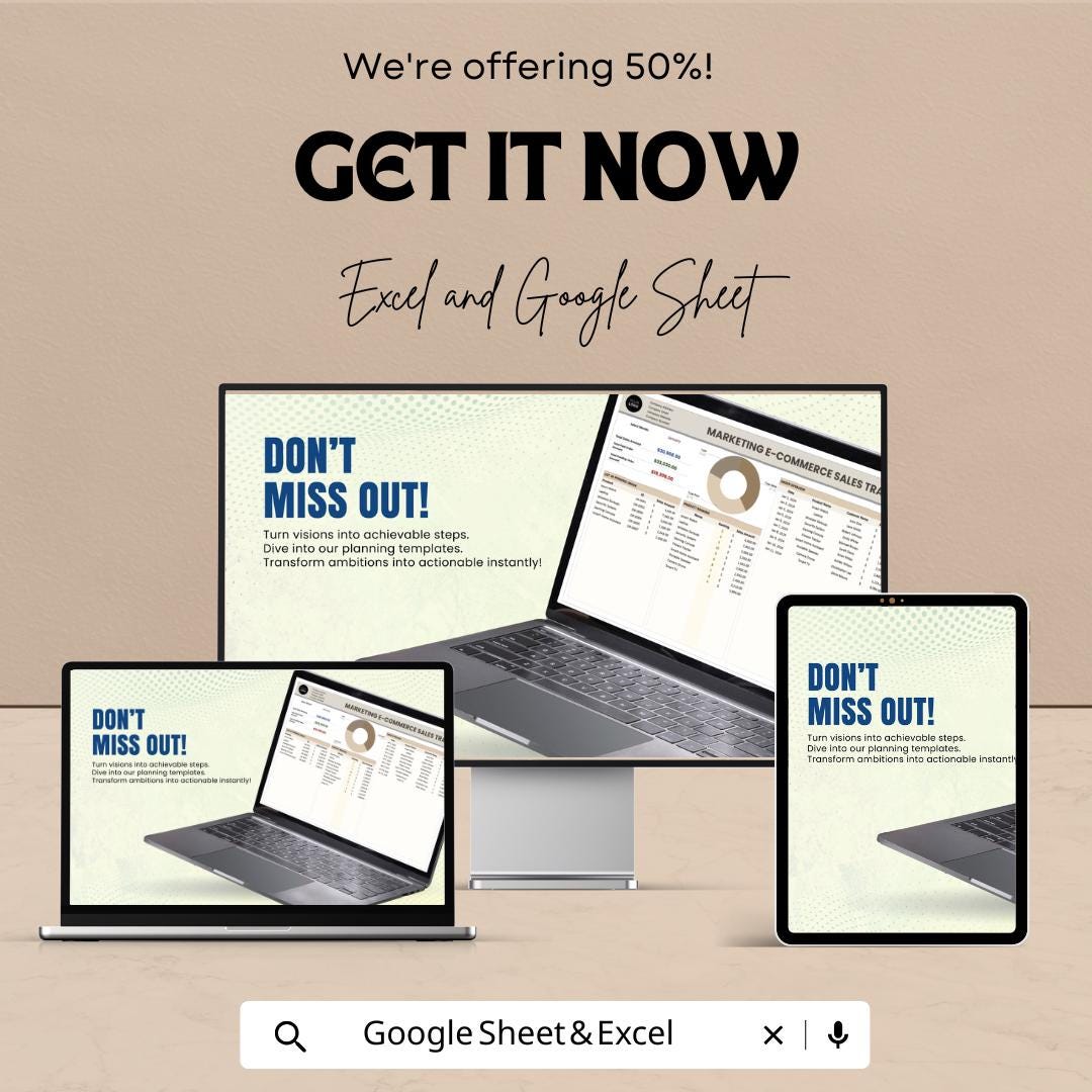 Marketing E-Commerce Sales Tracker Sheet | Excel and Google Sheets Template | Business Order & Revenue Dashboard