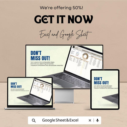 Marketing E-Commerce Sales Tracker Sheet | Excel and Google Sheets Template | Business Order & Revenue Dashboard