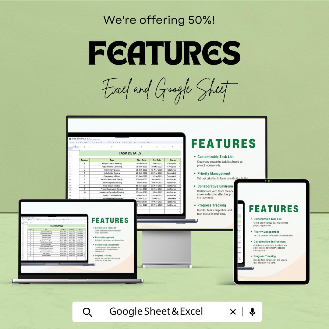 Schedule Task Template | Task Management Planner | Daily Task Tracker | Work Task Schedule Sheet | Task Organizer Template