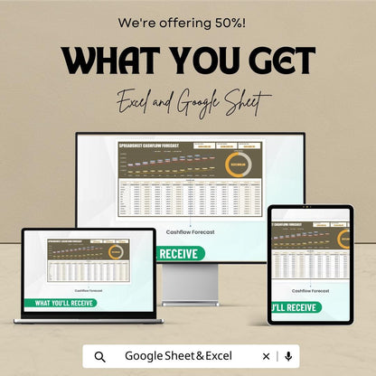 Spreadsheet Cashflow Forecast Template Excel & Google Sheets, Cash Flow Forecast Spreadsheet, Business Financial Forecast Tool