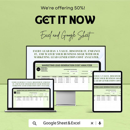Marketing Lead Generation Cost Analyzer Template | Lead Cost Calculator | Lead Gen Budget Tracker | Marketing Cost Tracking Template