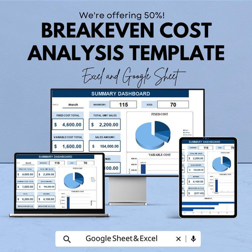 Breakeven Cost Analysis Template | Profit and Loss Calculator | Excel and Google Sheets Dashboard | Business Finance Spreadsheet