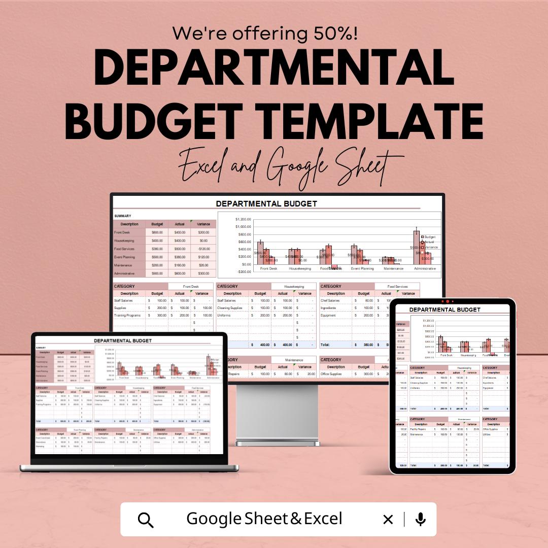 Departmental Budget Template | Excel and Google Sheets Expense Tracker | Business Budget Planner | Financial Management Spreadsheet |