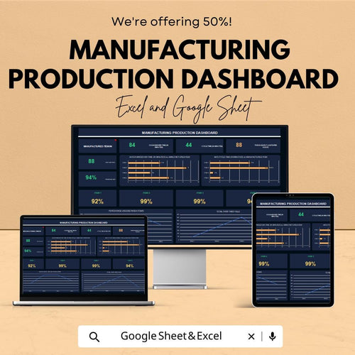 Manufacturing Production Dashboard Template - Excel and Google Sheet for Data Tracking, Performance Analysis & Reporting