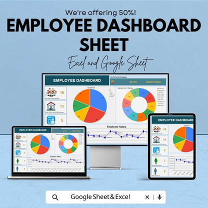 Employee Dashboard Template - Google Sheet | Employee Performance Tracker | HR Metrics | Work Hours, Salary, & Productivity Analysis