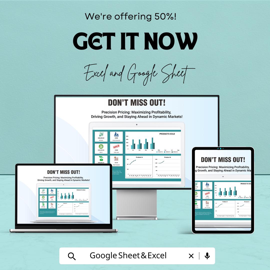 Product Pricing Template | Excel & Google Sheets Pricing Calculator | Sales Tracker Dashboard | Profit Margin and Cost Analysis