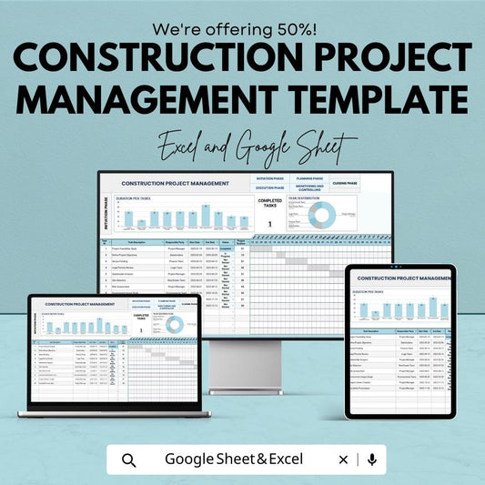 Construction Project Management Template | Project Planner Spreadsheet | Gantt Chart Tracker | Excel & Google Sheets