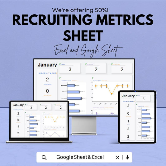 Recruiting Metrics Sheet - Excel & Google Sheet | Recruitment Dashboard for Hiring, Applicant Tracking, and Workforce Management