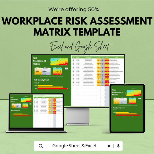 Workplace Risk Assessment Matrix Template | Risk Register Excel | Safety Risk Analysis Dashboard | Hazard Assessment Tool