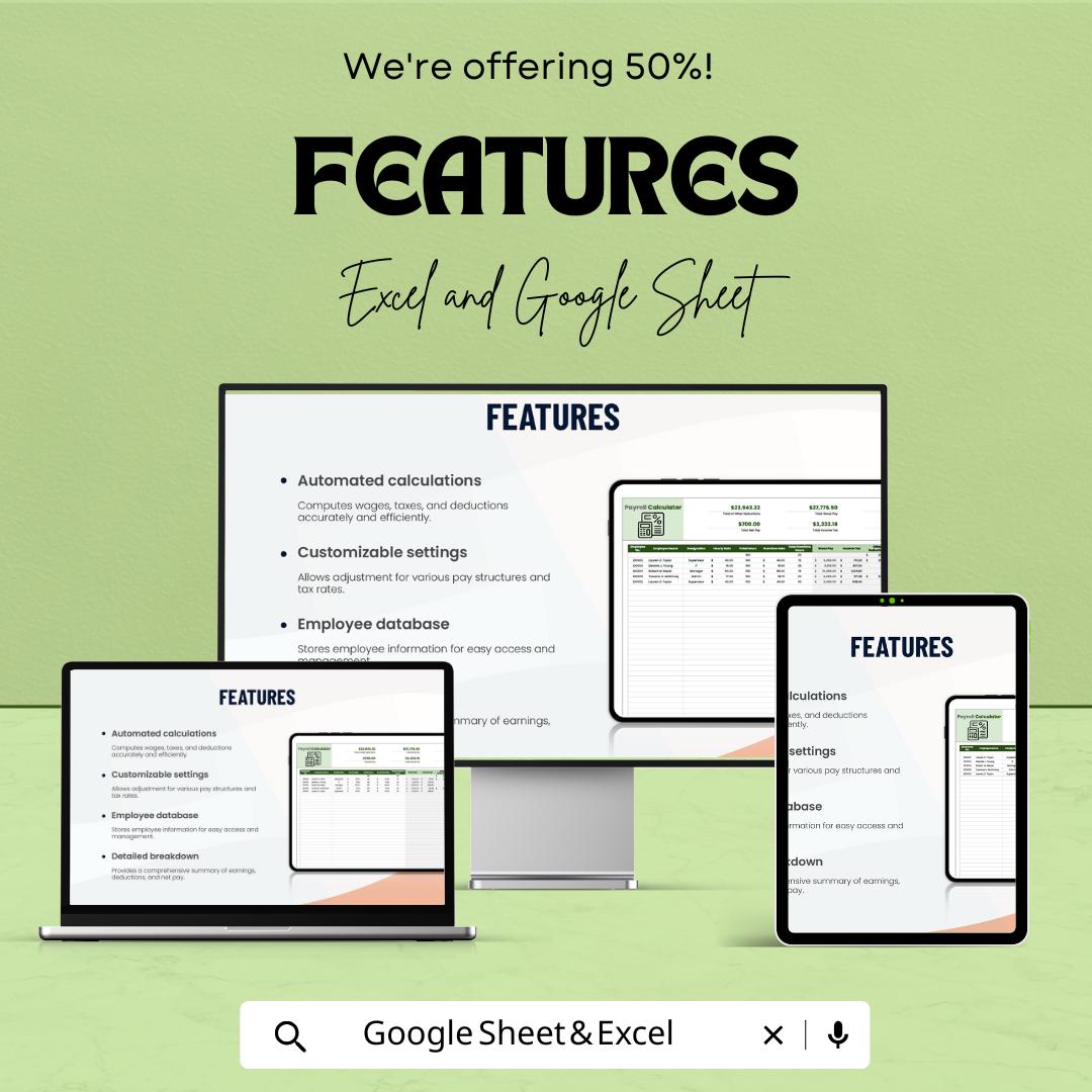 Payroll Calculator Sheet | Google Sheets & Excel Template | Automated Payroll Calculation | Employee Pay Tracker | Payroll Budgeting Tool