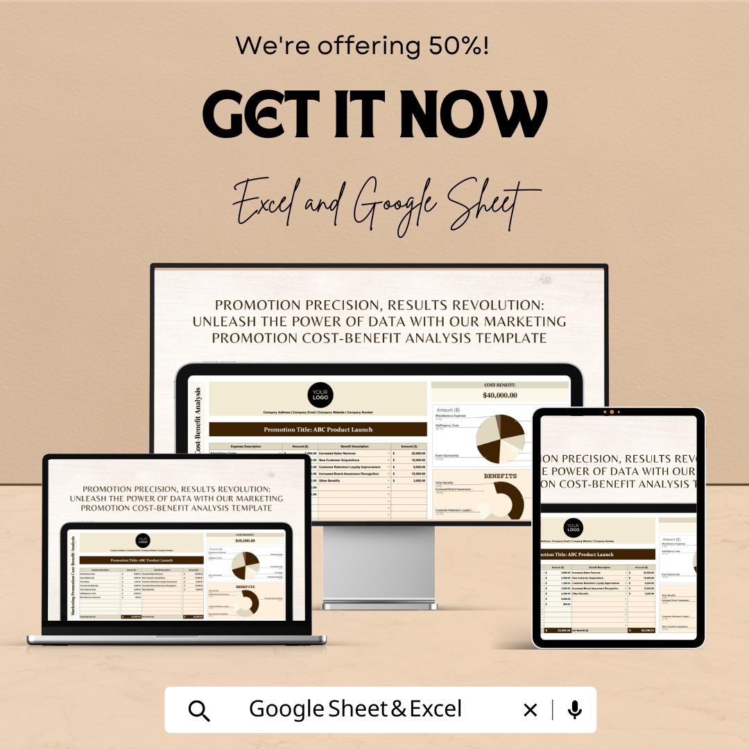 Marketing Promotion Cost-Benefit Analysis Template | Excel & Google Sheets | Promotion ROI Calculator | Marketing Cost Analysis Tool