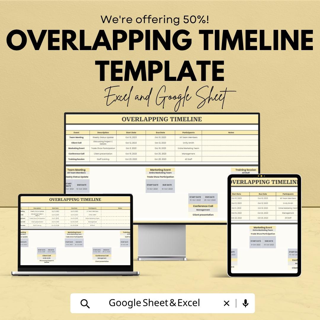 Overlapping Timeline Template | Project Timeline Spreadsheet | Gantt Chart Tracker | Excel Google Sheets | Multi Project Schedule Planner