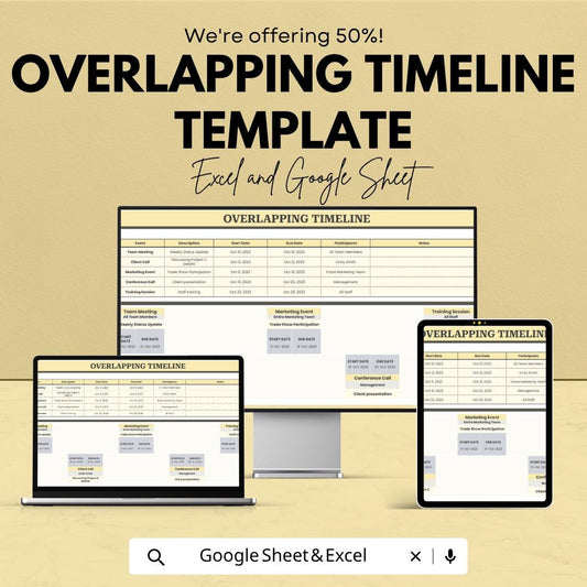 Overlapping Timeline Template | Project Timeline Spreadsheet | Gantt Chart Tracker | Excel Google Sheets | Multi Project Schedule Planner