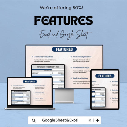 ROI Calculator for Product Lifecycle Management | Excel and Google Sheets Template | Cash Flow, Investment & Marketing ROI | 50% OFF