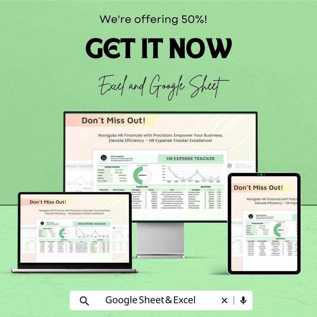 HR Expense Tracker Sheet | Budget Tracker | HR Expense Management | Excel & Google Sheet | HR Budget Planning Tool | Financial Tracker