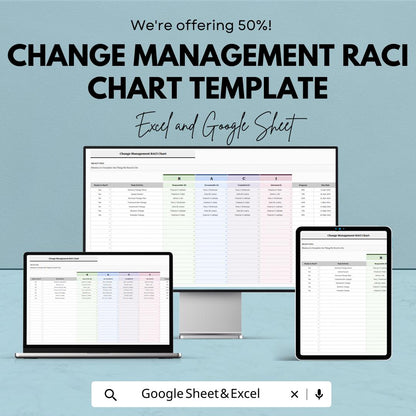 Change Management RACI Chart Template , RACI Matrix Project Management Tool, Roles Responsibility Tracker, Team Accountability Planner