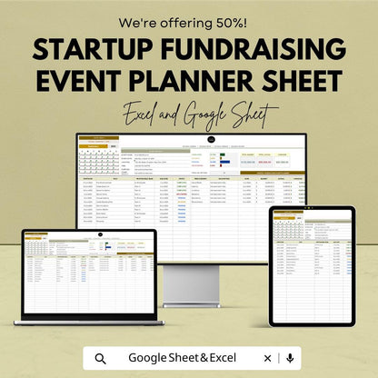 Startup Fundraising Event Planner Sheet – Excel and Google Sheets | Event Budget Tracker | Fundraising Goal Setting & Campaign Planning
