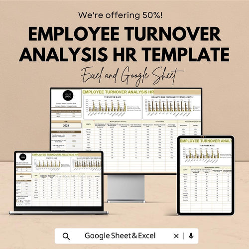 Employee Turnover Analysis HR Template | Workforce Retention Dashboard | HR Analytics Spreadsheet | Excel & Google Sheets