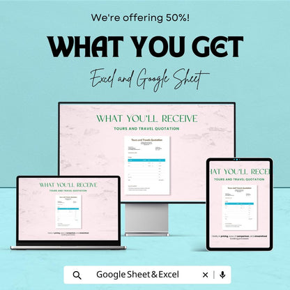 Tours and Travel Quotation Sheet - Excel & Google Sheets Template for Pricing and Invoicing - 50% OFF