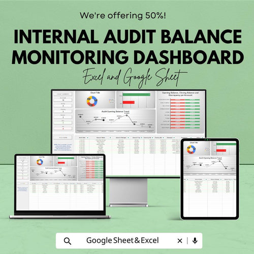 Internal Audit Balance Monitoring Dashboard Sheet - Excel & Google Sheets Template for Financial Analysis and Reporting