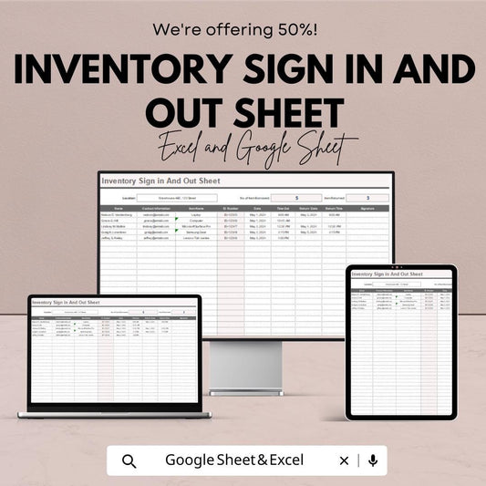 Inventory Sign In and Out Sheet Template - Track Item Borrowing & Returns | Google Sheets | Efficient Resource Management and Accountability