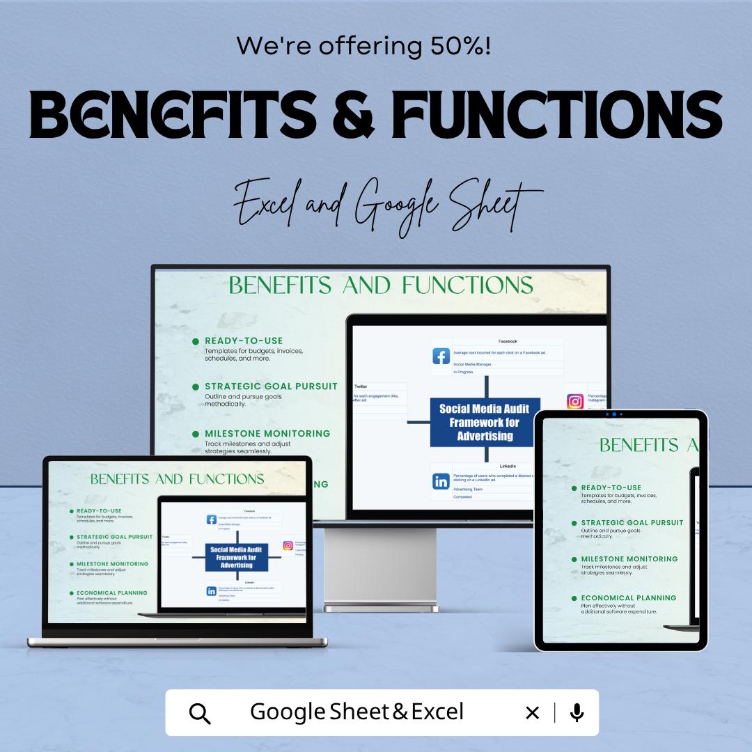 Social Media Audit Template | Marketing Audit Framework | Advertising Strategy Planner | Excel & Google Sheets | Social Media Analysis Tool