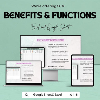 Maintenance Work Order Log | Excel & Google Sheets | Operations Tracker | Task Completion Sheet | Work Order Dashboard Template