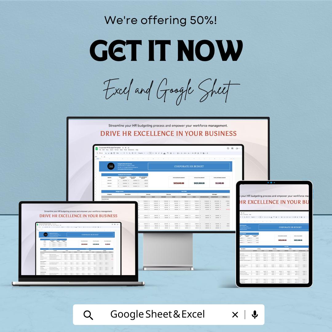 Corporate HR Budget Template, HR Budget Spreadsheet, Employee Cost Planner, HR Financial Tracker, Google Sheets Excel, Workforce Budget Tool