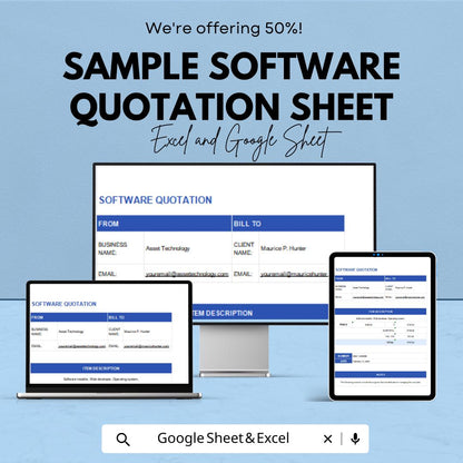 Sample Software Quotation Sheet | Excel & Google Sheets Template | Customizable for IT Services | Instant Download