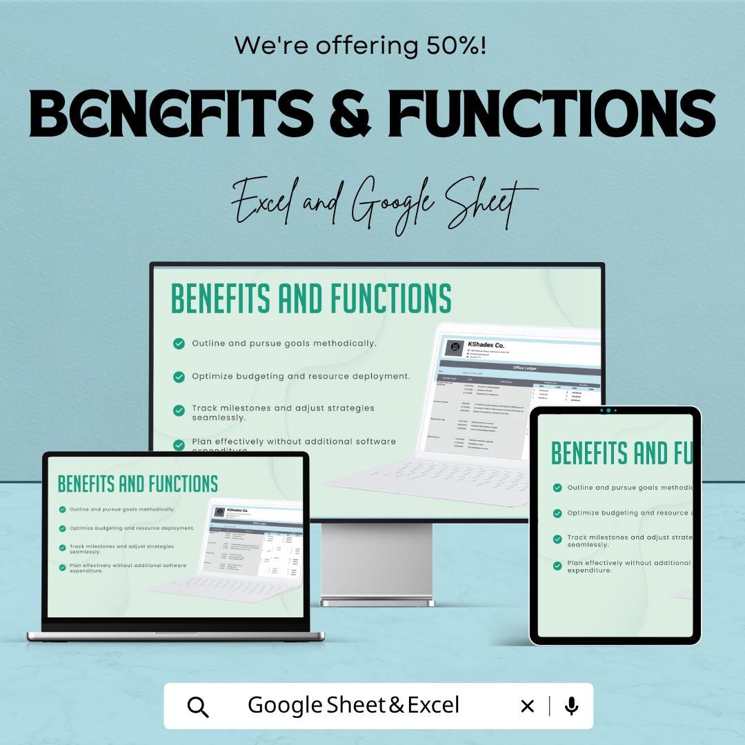 Office Ledger Template for Excel & Google Sheets | Business Expense Tracker | Office Budget Planner | Financial Record Book |